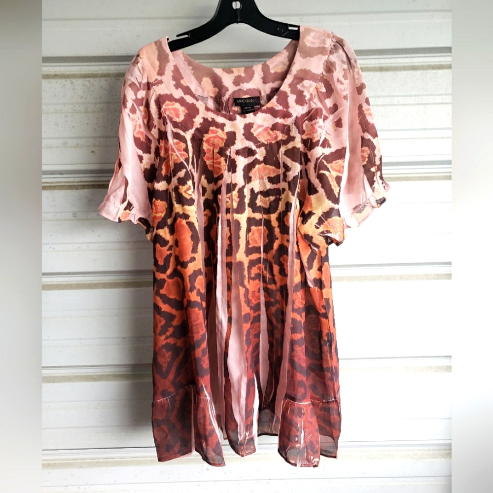 Plus Size 4x 26 28 Lane Bryant Giraffe Print Blouse Top Shirt Pink Brown